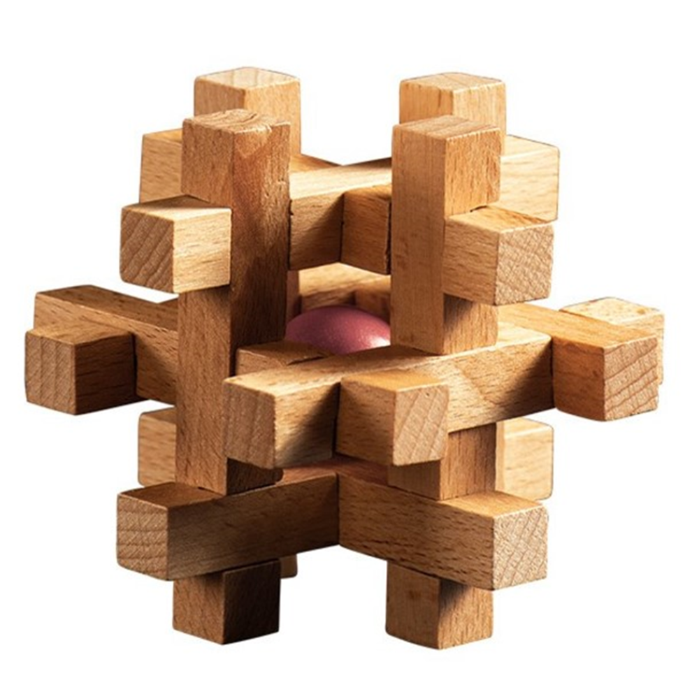 Interlocking Wooden Dungeon Cage Red Ball Puzzle