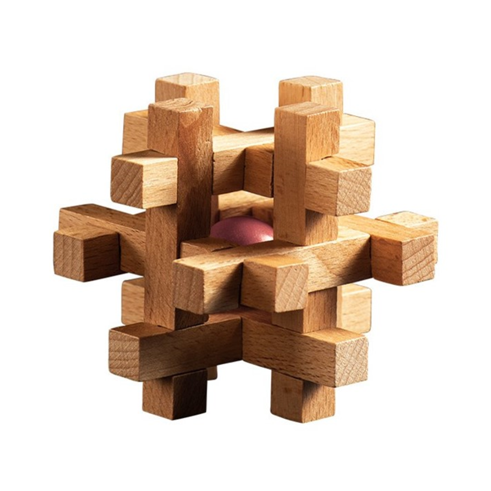 Interlocking Wooden Dungeon Cage Red Ball Puzzle